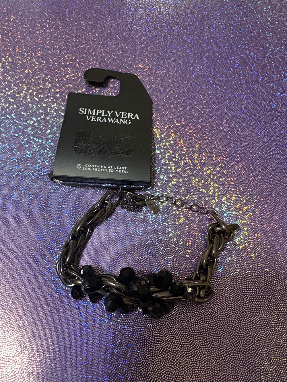 Simply Vera Vera Wang Gunmetal Black Chain Bracelet ~ Jet Beads NWT